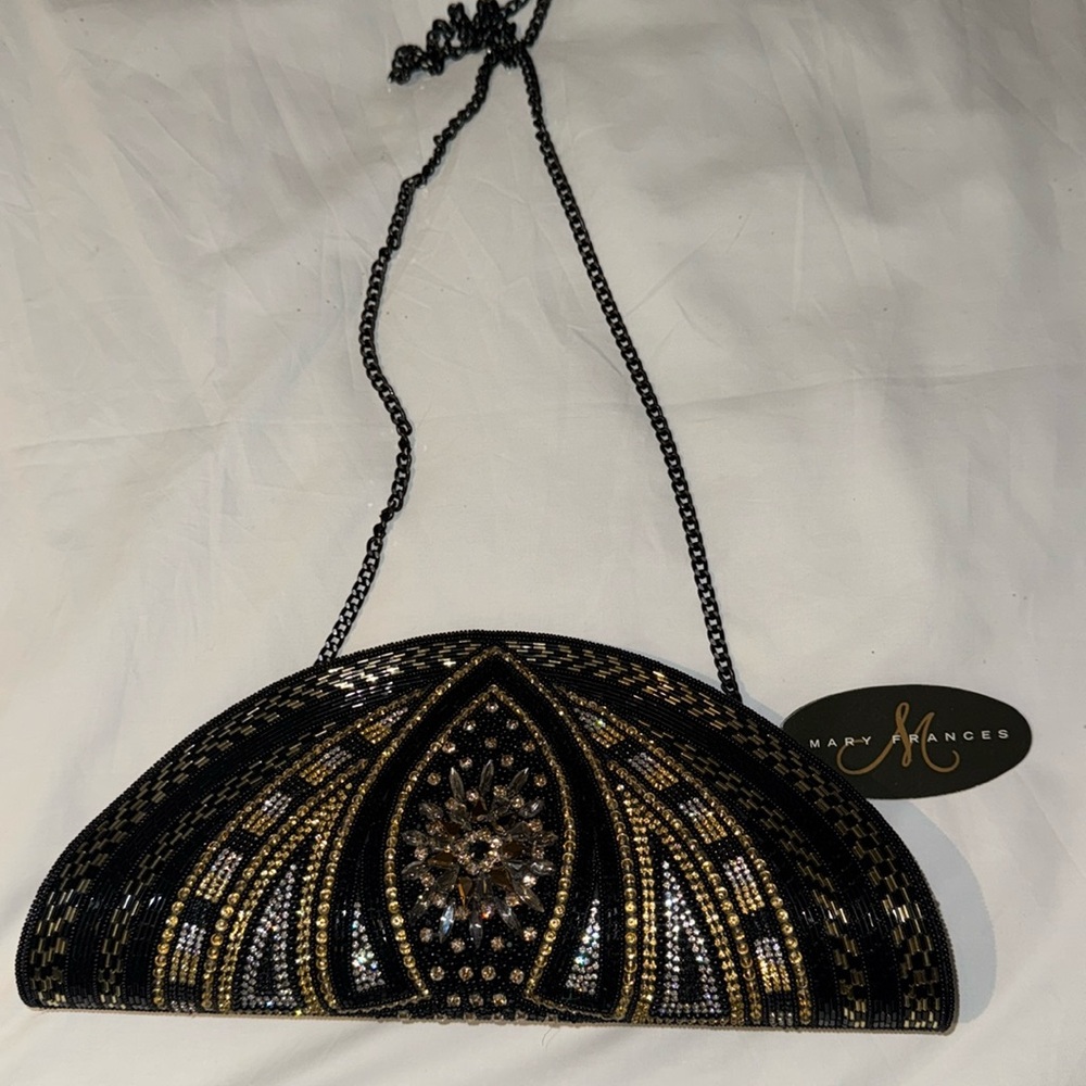 Mary Frances Black and Gold Beaded Evening Clutch